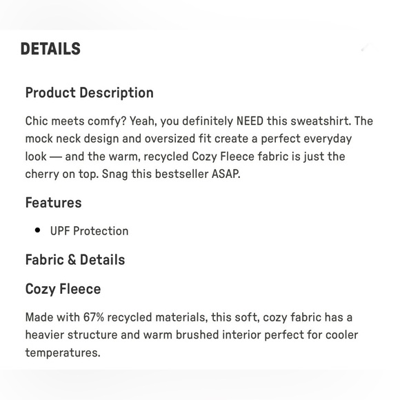 Fabletics Terry Oversized Mock Neck Sweatshirt | XXS | NWT | Gray Heather - Picture 5 of 10